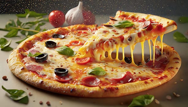 Supreme Pizza lifted slice