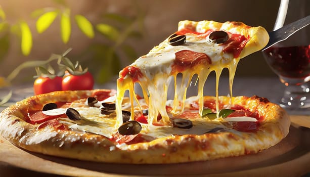 Supreme Pizza lifted slice