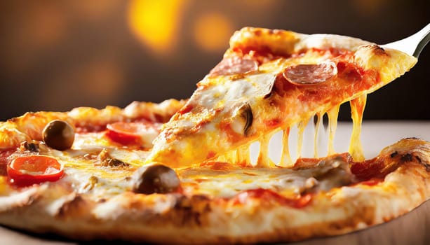 Supreme Pizza lifted slice