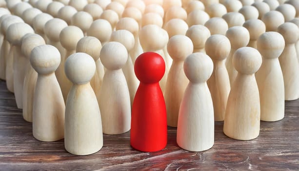 Wooden figures of people are lying on a white background. The search for the second half. Social network. Business. The concept of human resources management. Headhunters. Search for people to work