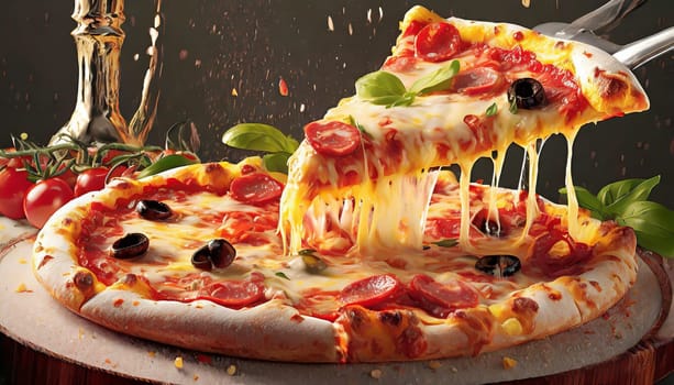 Supreme Pizza lifted slice
