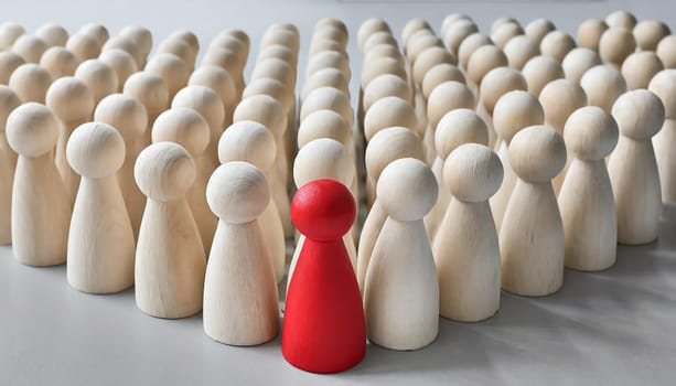 Wooden figures of people are lying on a white background. The search for the second half. Social network. Business. The concept of human resources management. Headhunters. Search for people to work