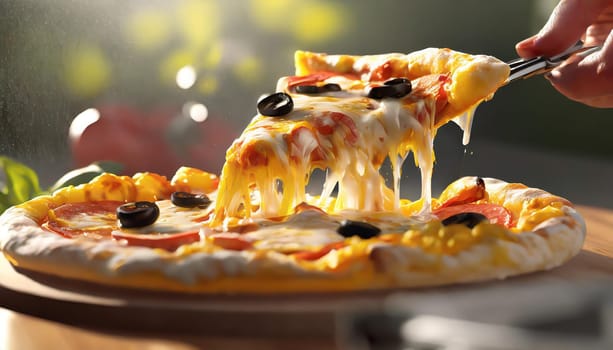 Supreme Pizza lifted slice
