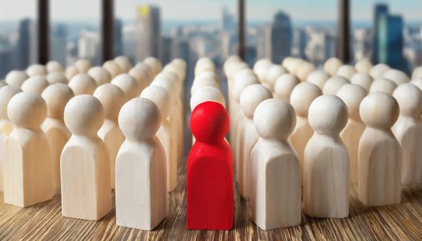 Wooden figures of people are lying on a white background. The search for the second half. Social network. Business. The concept of human resources management. Headhunters. Search for people to work