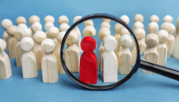 Wooden figures of people are lying on a white background. Social network. Business. The concept of human resources management. Headhunters. Search for people to work. The search for the second half.