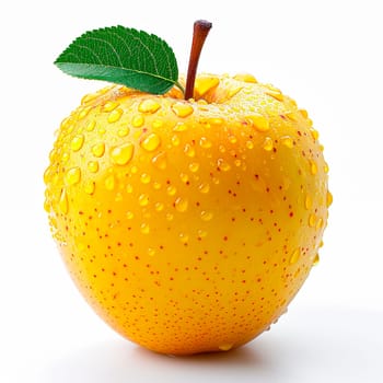 Ripe yellow green apple on a white background AI generated image