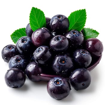 Acai berries on white isolated background AI generated image