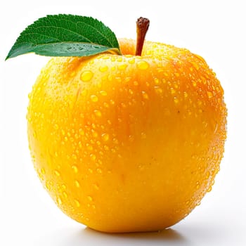 Ripe yellow green apple on a white background AI generated image
