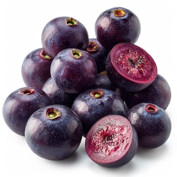 Acai berries on white isolated background AI generated image