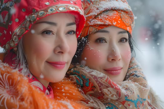 Chinese New Year People Concept, Young Chinese Women Wear the red national costume To celebrate Chinese New Year, Generative Ai