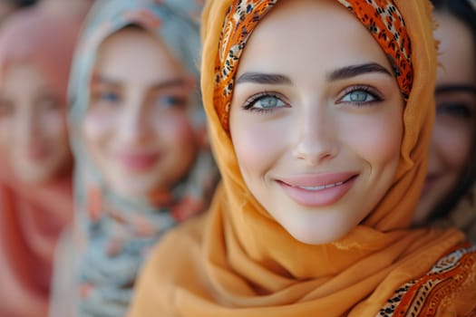 International Women’s Day, Women Day, Middle Eastern women wear hajibs, Stand with their hands crossed, Women who are diverse Inclusive of race and religion, Generative Ai