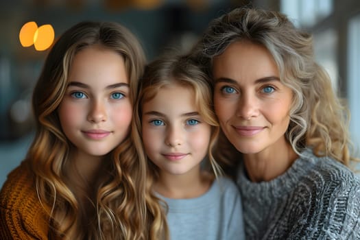 Woman Day, Mother Day, International Women's Day, Women's generation change, Young mother, Little girl, and grandmother are spending time together at home, Generative Ai