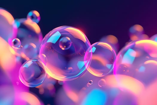 Abstract pink and cyan shiny bubble shapes background and wallpaper. Neural network generated in January 2024. Not based on any actual scene or pattern.