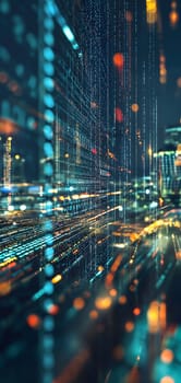 Dynamic Finance Flow, Double Exposure of Data and Technology background. Neural network generated image. Not based on any actual scene or pattern.