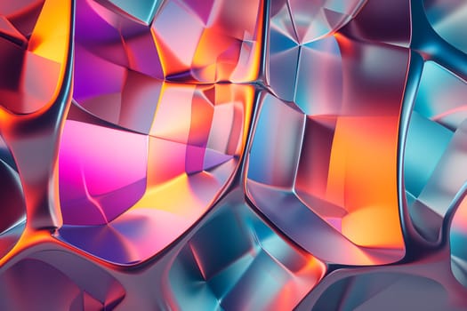 Abstract background of wavy glass with colorful orange and pink lighting. Neural network generated in January 2024. Not based on any actual scene or pattern.