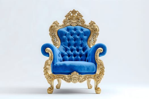 Blue velvet capitonner technique armchair on white background. Digitally generated image. Not based on any actual person, scene or pattern.