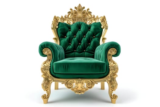 Green velvet capitonner technique armchair on white background. Digitally generated image. Not based on any actual person, scene or pattern.