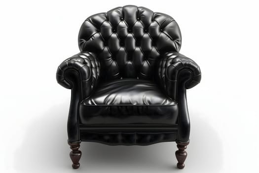 Black leather retro Victorian style armchair on white background. Digitally generated image. Not based on any actual person, scene or pattern.