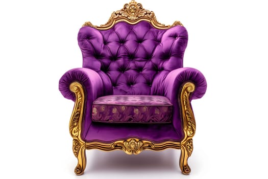 Purple velvet capitonner technique armchair on white background. Digitally generated image. Not based on any actual person, scene or pattern.