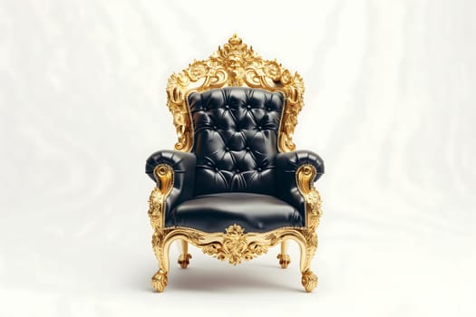 Black leather retro Victorian style armchair on white background. Digitally generated image. Not based on any actual person, scene or pattern.