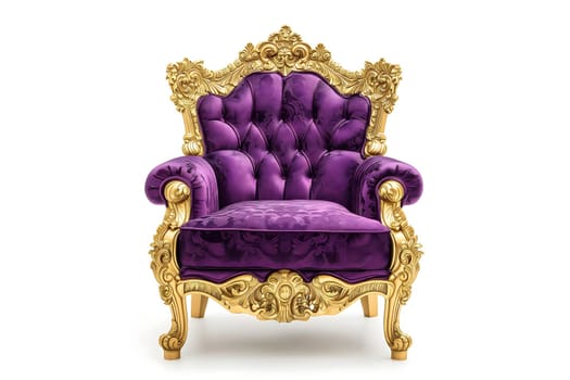 Purple velvet capitonner technique armchair on white background. Digitally generated image. Not based on any actual person, scene or pattern.