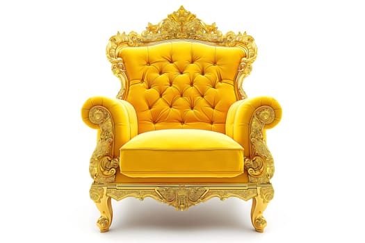 Yellow velvet capitonner technique armchair on white background. Digitally generated image. Not based on any actual person, scene or pattern.