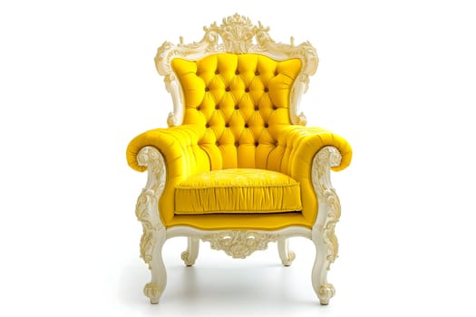 Yellow velvet capitonner technique armchair on white background. Digitally generated image. Not based on any actual person, scene or pattern.