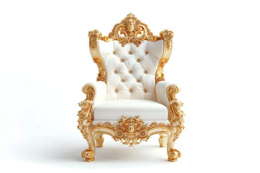 White leather capitonner technique armchair on white background. Digitally generated image. Not based on any actual person, scene or pattern.