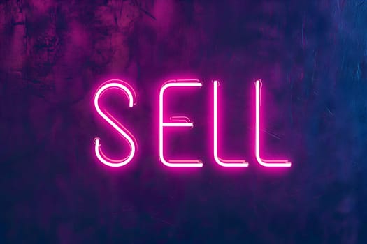 Neon inscription word sell. Neural network generated image. Not based on any actual scene or pattern.