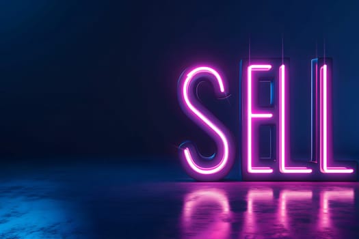 Neon inscription word sell. Neural network generated image. Not based on any actual scene or pattern.