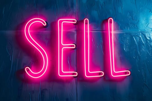 Neon inscription word sell. Neural network generated image. Not based on any actual scene or pattern.