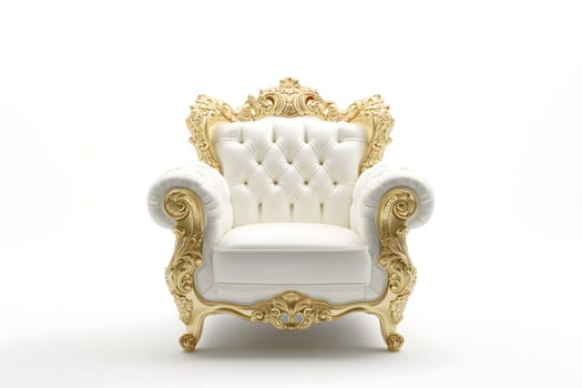 White leather capitonner technique armchair on white background. Digitally generated image. Not based on any actual person, scene or pattern.