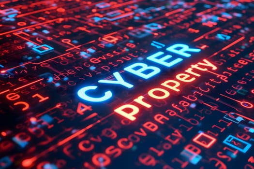 Words cyber property for cyber law concept. Neural network generated image. Not based on any actual scene or pattern.