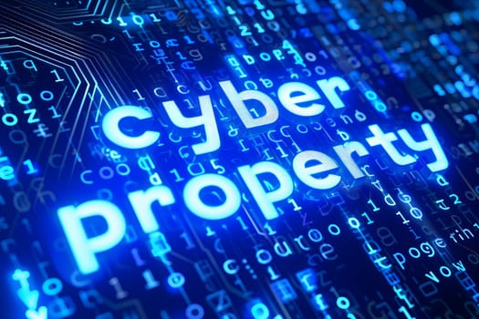 Words cyber property for cyber law concept. Neural network generated image. Not based on any actual scene or pattern.