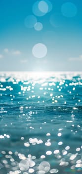 Sunny day bokeh on water: Blue sky over a turquoise body of water, with the light reflecting and creating a bokeh effect. Neural network generated image. Not based on any actual scene or pattern.