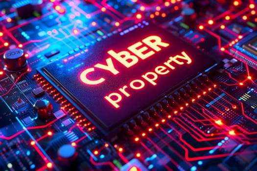 Words cyber property for cyber law concept. Neural network generated image. Not based on any actual scene or pattern.