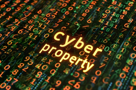 Words cyber property for cyber law concept. Neural network generated image. Not based on any actual scene or pattern.