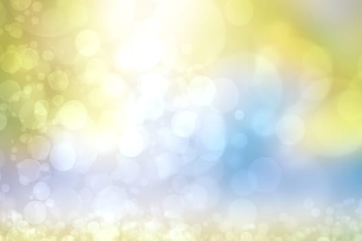 Abstract bright gradient motion spring or summer landscape texture background with natural green blue bokeh lights and yellow bright sunny sky. Beautiful backdrop with space for design.