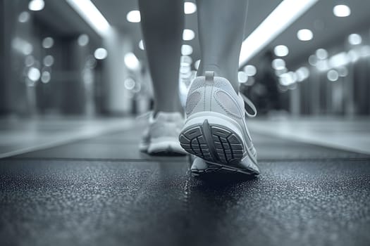 Close-up of a person's shoe while walking. Suitable for accompanying articles about the walking benefits, articles recommending places to walk for exercise, posting pictures with quotes about walking