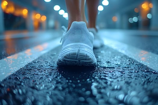 Close-up of a person's shoe while walking. Suitable for accompanying articles about the walking benefits, articles recommending places to walk for exercise, posting pictures with quotes about walking