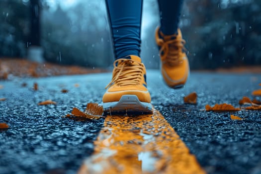 Close-up of a person's shoe while walking. Suitable for accompanying articles about the walking benefits, articles recommending places to walk for exercise, posting pictures with quotes about walking