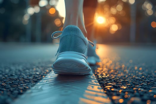 Close-up of a person's shoe while walking. Suitable for accompanying articles about the walking benefits, articles recommending places to walk for exercise, posting pictures with quotes about walking