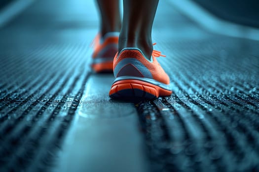 Close-up of a person's shoe while walking. Suitable for accompanying articles about the walking benefits, articles recommending places to walk for exercise, posting pictures with quotes about walking