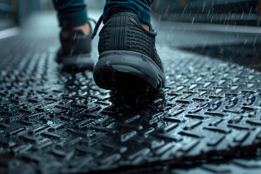 Close-up of a person's shoe while walking. Suitable for accompanying articles about the walking benefits, articles recommending places to walk for exercise, posting pictures with quotes about walking