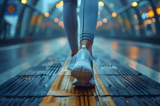 Close-up of a person's shoe while walking. Suitable for accompanying articles about the walking benefits, articles recommending places to walk for exercise, posting pictures with quotes about walking