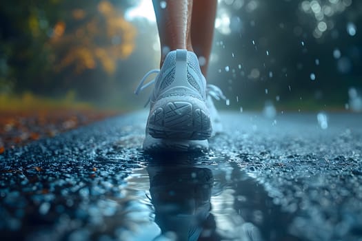 Close-up of a person's shoe while walking. Suitable for accompanying articles about the walking benefits, articles recommending places to walk for exercise, posting pictures with quotes about walking