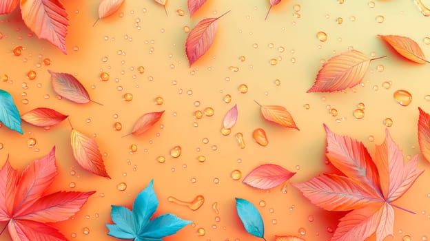 Creative nature layout made of colorful wet leaves. Flat lay. Autumn concept. AI generated