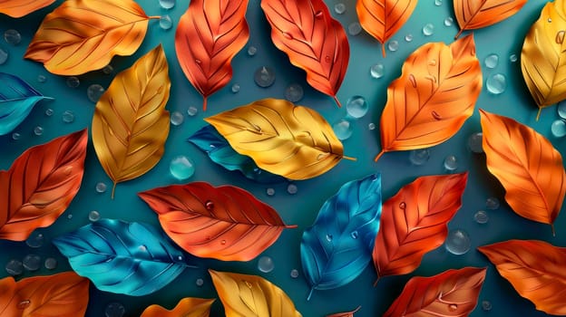 Creative nature layout made of colorful wet leaves. Flat lay. Autumn concept. AI generated