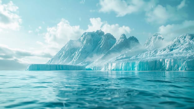 Nature winter arctic landscape with iceberg, blue pure water and snow hills, mountains. AI generated
