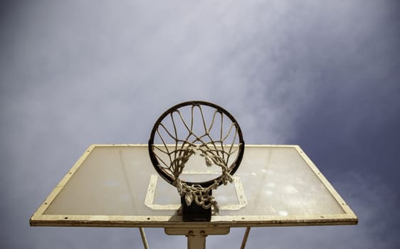 Detail of basketball court on the street, sport and competition